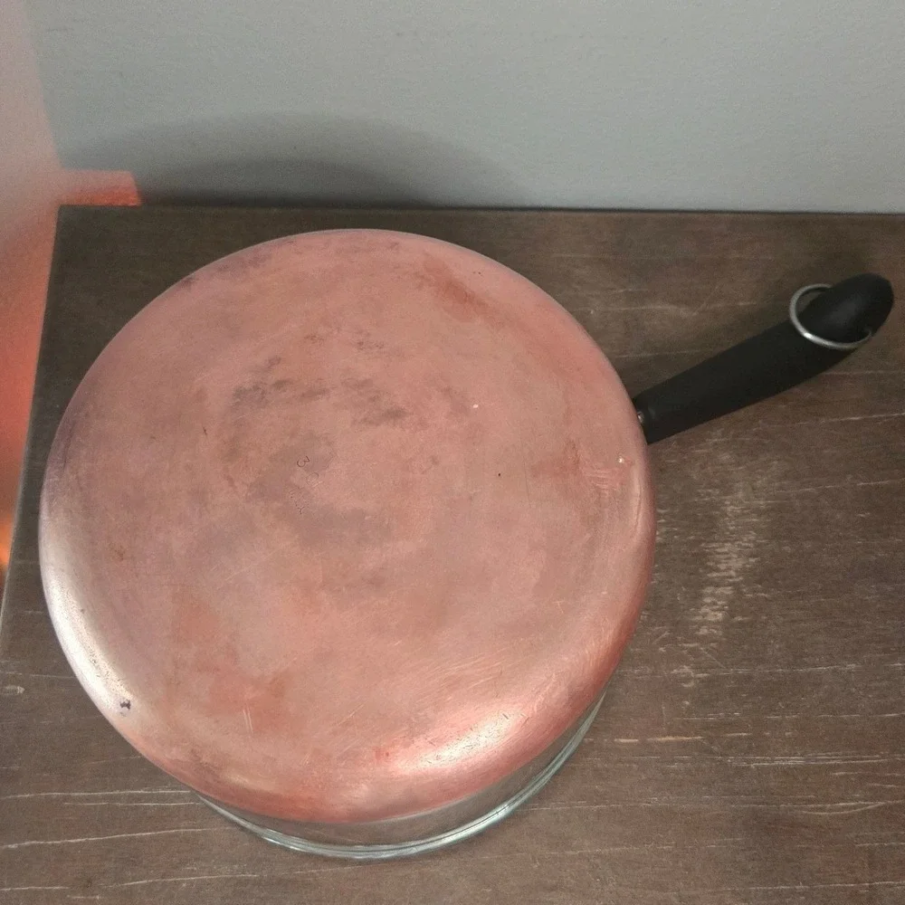 Revere Ware 3 Quart Copper Bottom Saucepan w/ Lid Stainless USA model 87‎